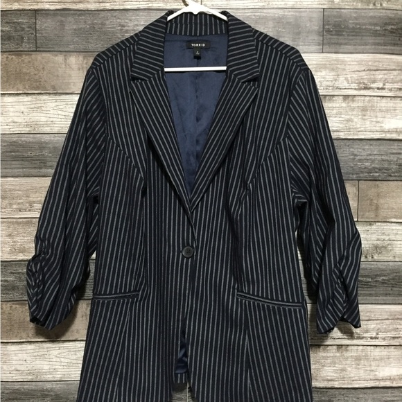 Torrid Striped Blazer Jacket Women’s 3 Navy Blue One Button - Picture 4 of 10